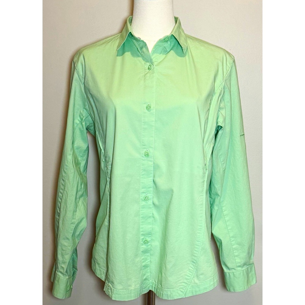 Columbia Green Stretch Omni-Shade Collared Button Front Shirt Women M Perfect